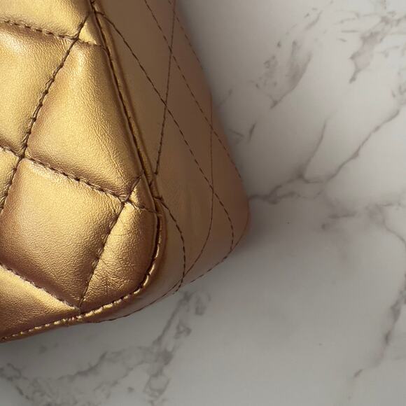 Chanel Metallic Lambskin Quilted Medium Double Flap Golden - Picture 12 of 12